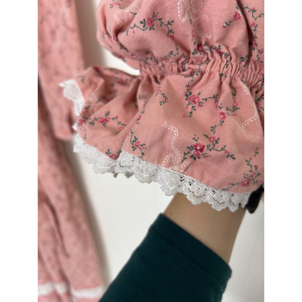 Handmade Prairie Dress bonnet Pink Floral Lace costume coquette cottage pioneer - Picture 13 of 15